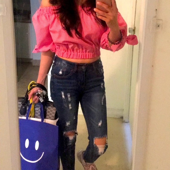 Ripped blue denim and Top